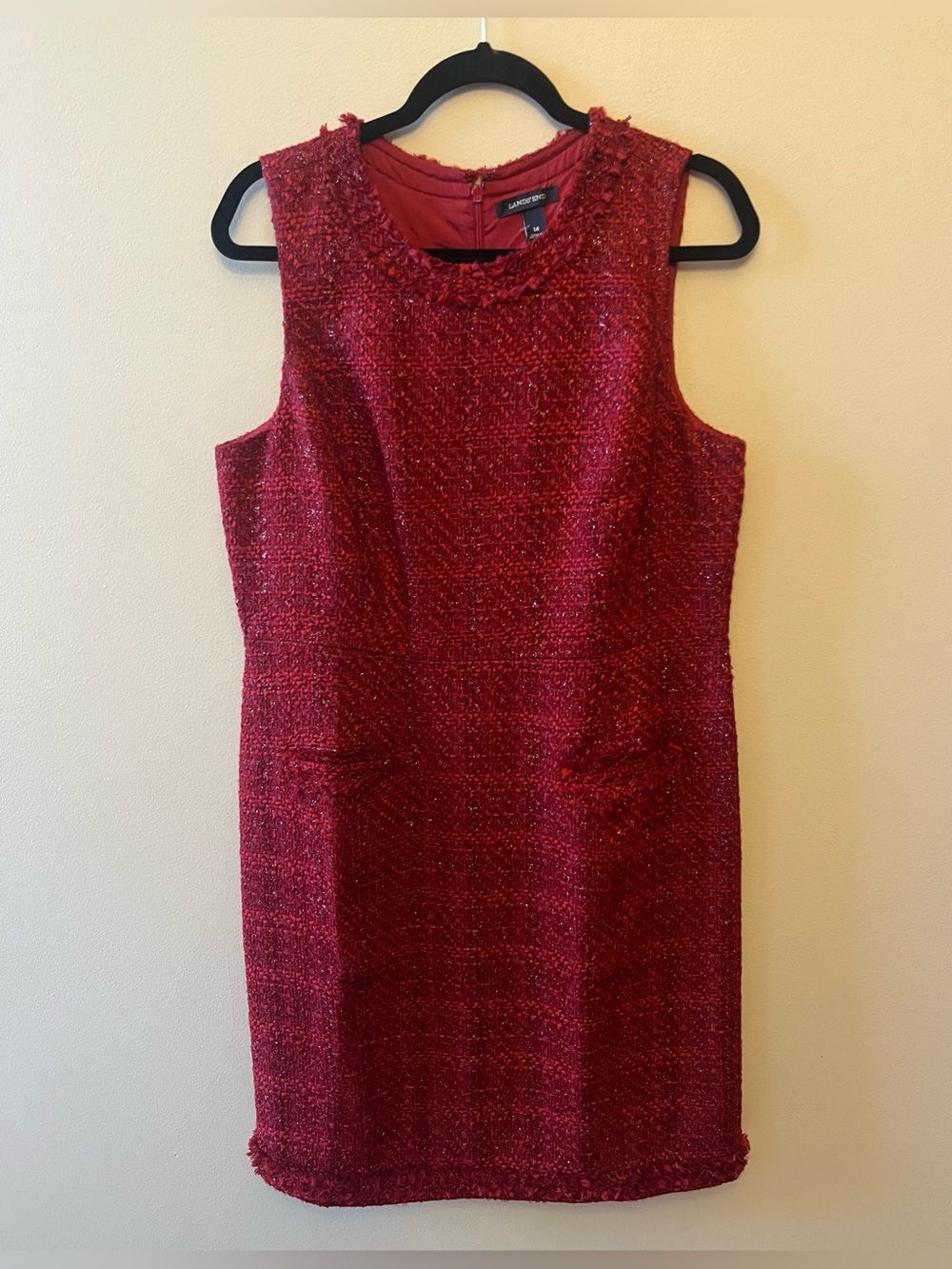NWT Lands' End Metallic Tweed Sleeveless Sheath Dress Women's Size 14 Rich Red